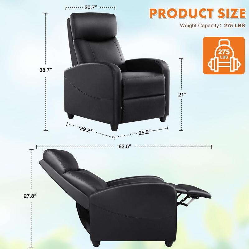 HomeSquad Recliner Chair for Living Room, Massage Recliner Chair Winback Single Sofa Home Theater Chairs Adjustable Modern Reclining Chair with Padded Seat Backrest for Adults