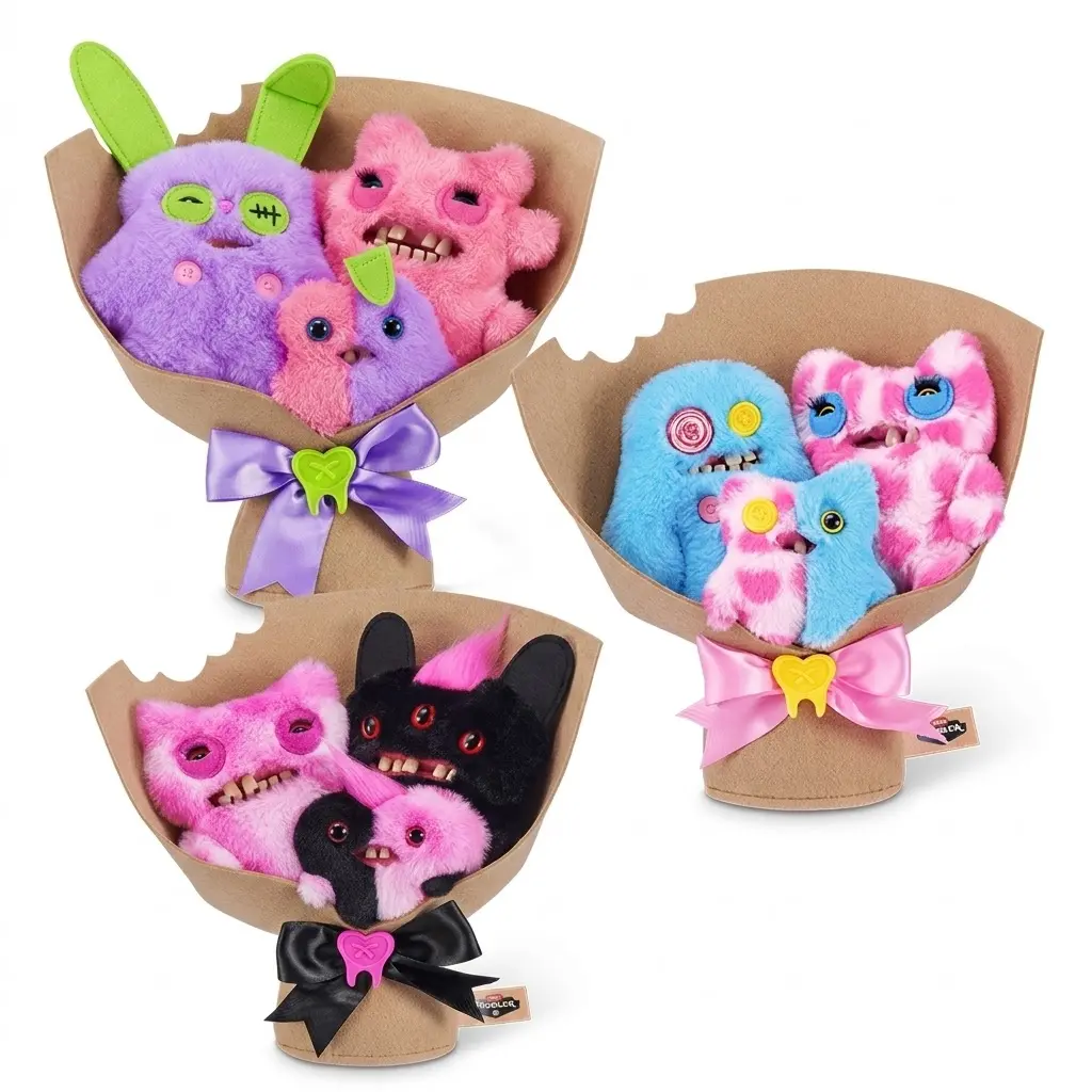 Fuggler Plush Bouquet Gift Box - Funny Ugly-Cute Monster Stuffed Animal Assortment (3 Plushies), Quirky Alternative Valentine's/Birthday Gift for Teens, Adults & Collectors