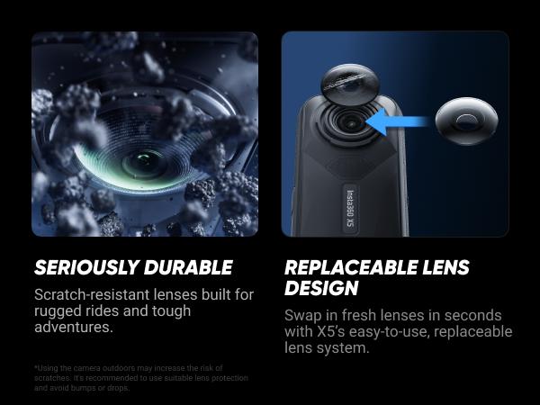 Insta360 X5 - Waterproof 8K 360° Action Camera, Leading Low Light, Invisible Selfie Stick Effect, Rugged and Replaceable Lens, 3-Hour Battery, Built-in Wind Guard, Stabilization, Triple AI Chip Design