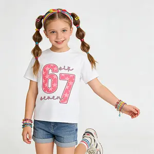 Children Daily Casual 67 Number Graphic T-Shirt Soft Breathable Short Sleeve Tee Fashion Crew Neck Tops for Boys Girls Summer Outfits