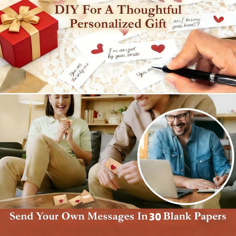 DIY Love Notes Box - Mini Blank Cards & Envelopes for Him Her - Cute Valentine’s Day Anniversary Gift for Boyfriend Valentine's Day