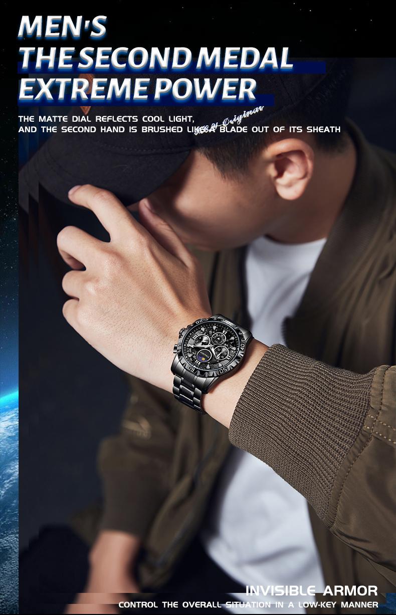TINAlBIN Men's Luxury Watch Men's Quartz Watch with Date Display, Men's Round Dial Steel Strap Waterproof Luminous Dial, Watch Suitable for Party and Casual Wear, Gift Set with Box