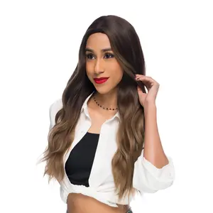 26-Inch Brown Sombre (Dark Roots) Gently Wavy Synthetic Wig | 【Heat Resistant】【Cap Included】 |  FSGA