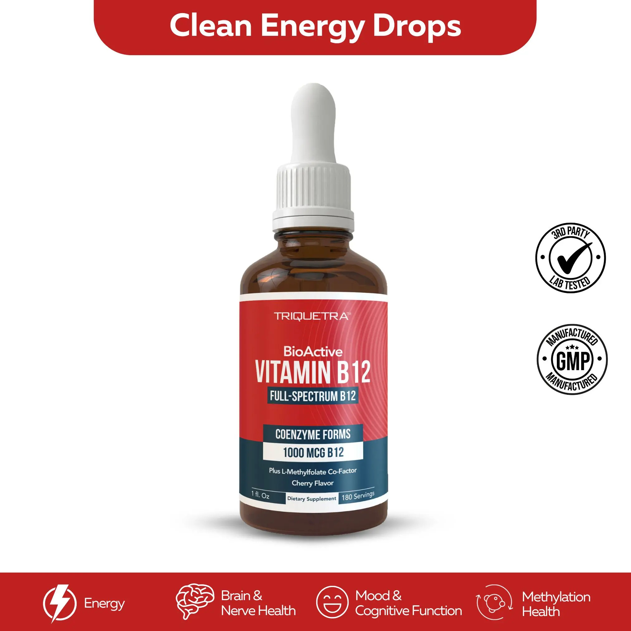 BioActive B12 1000 mcg - 3 Forms + Methylfolate | Sublingual, Cherry Flavor, Organic, Vegan (180 Servings) Healthcare Vitamin Fitness Edible
