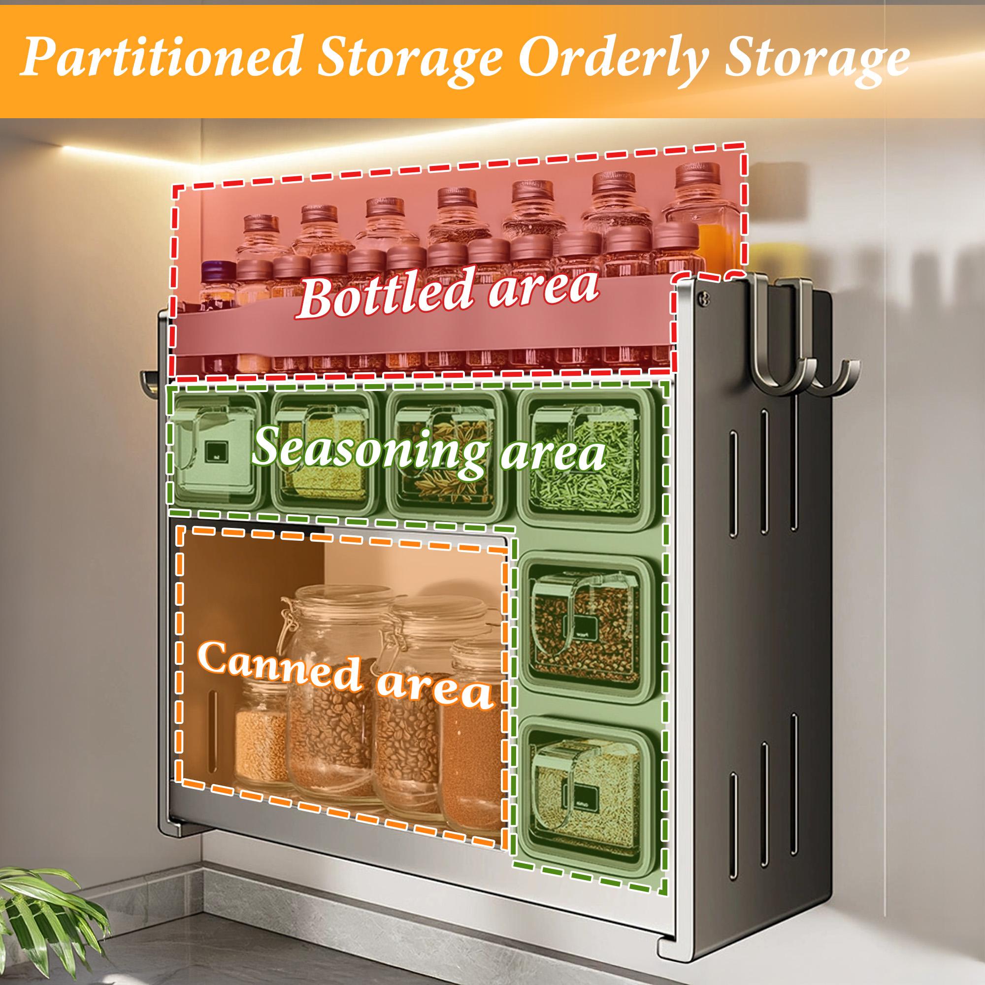 Bepatio Spice Rack Set, Space Saving 1pc Easy-Install Carbon Steel Spice Rack Set, Includes Seasoning Containers & Cans for Kitchen Organization, Spice Racks for Kitchen No Drill Needed