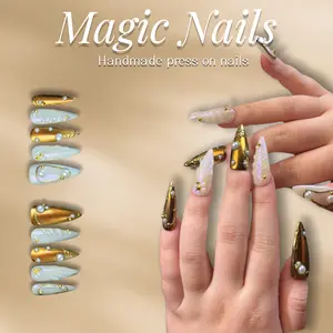 Magic Nails -GOLDEN SHELL -Handmade Press-On Nails ,Long Stiletto Shape | Reusable,Acrylic Made,Salon-Quality,Long lasting ,Glossy Design