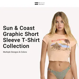 Billabong 100% Cotton Crew Neck Knit Jersey, Short Sleeve Delight Crop Tee & Goddess Tee for Sunny Day, Screen Print,  Relaxed/Snug Fit