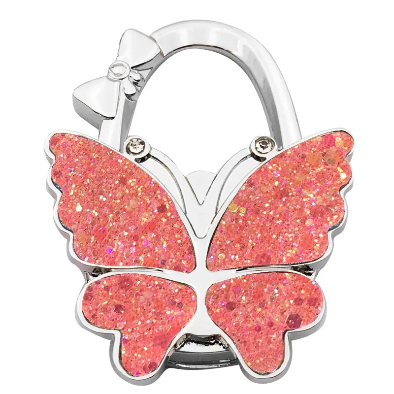 Women's Glitter Butterfly Foldable Bag Hanger Hook, Portable Table-Side Purse Organizer, Sparkly Handbag Hanging Accessory for Home Use