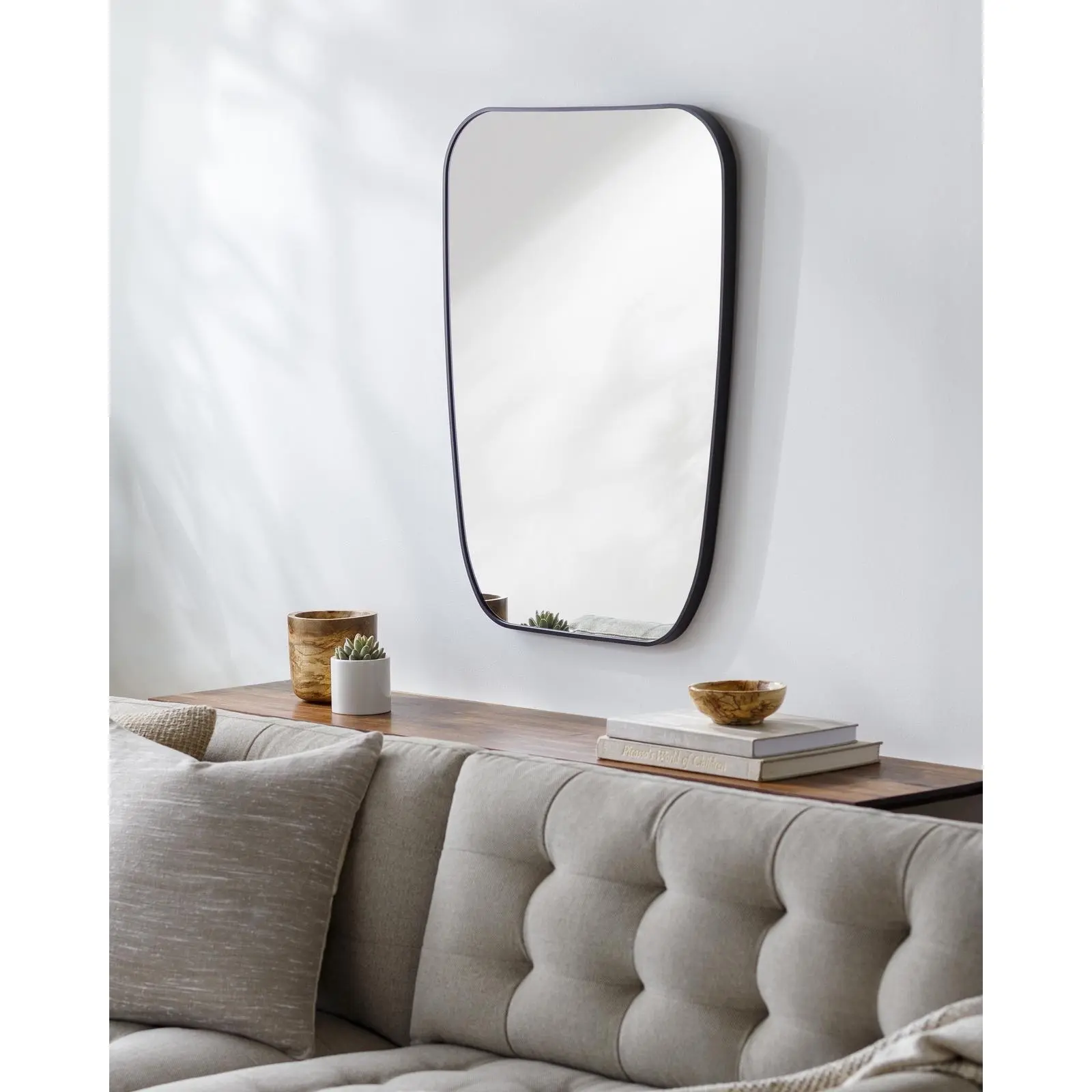 Livabliss Black Aranya Series Rectangle Brushed Metal Modern Aluminum Specialty Accent Mirror - Black Frame Wall-Mounted Home Decor, 32"h x 24"w x 1"d, Living Room Decoration Piece