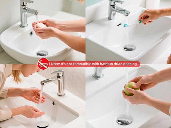 Hibbent Universal 3-in-1 Bathroom Sink Strainer  Universal Pop Up Sink Stopper with Big Push Cap Anti-Clogging Metal Filter Basket,Sink Plug with Hair Catcher for 1.1''~2.36'' Basin, Chrome