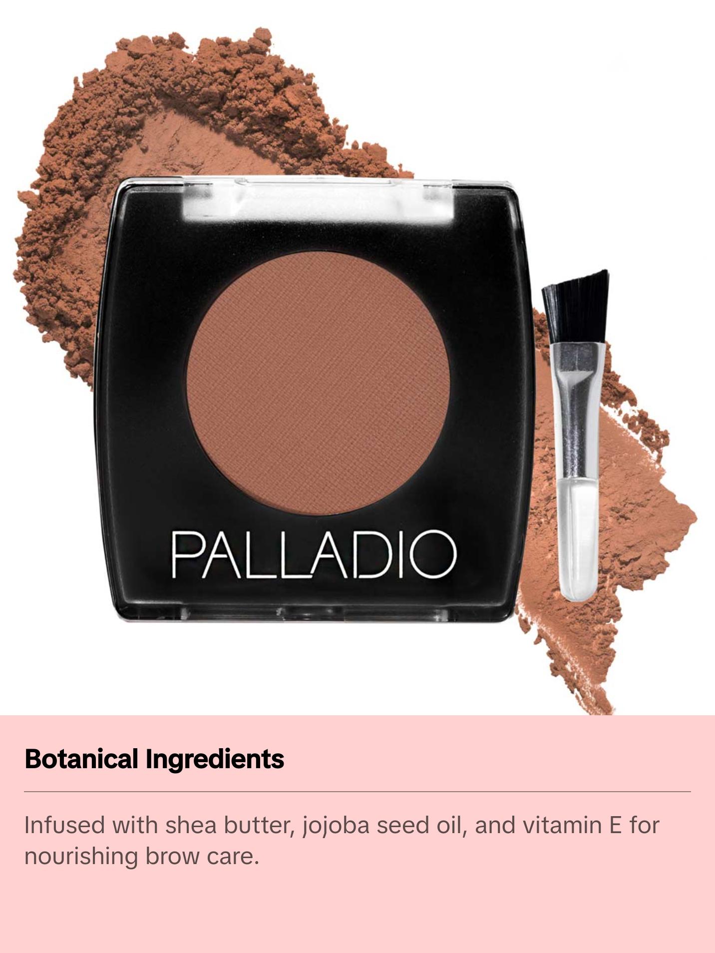 Palladio Brow Powder, Soft and Natural Formula, Includes Applicator Brush, 4 Shades Available, Travel-Friendly, Cruelty-Free, Paraben-Free, Gluten-Free, Vegan, Dark Brown