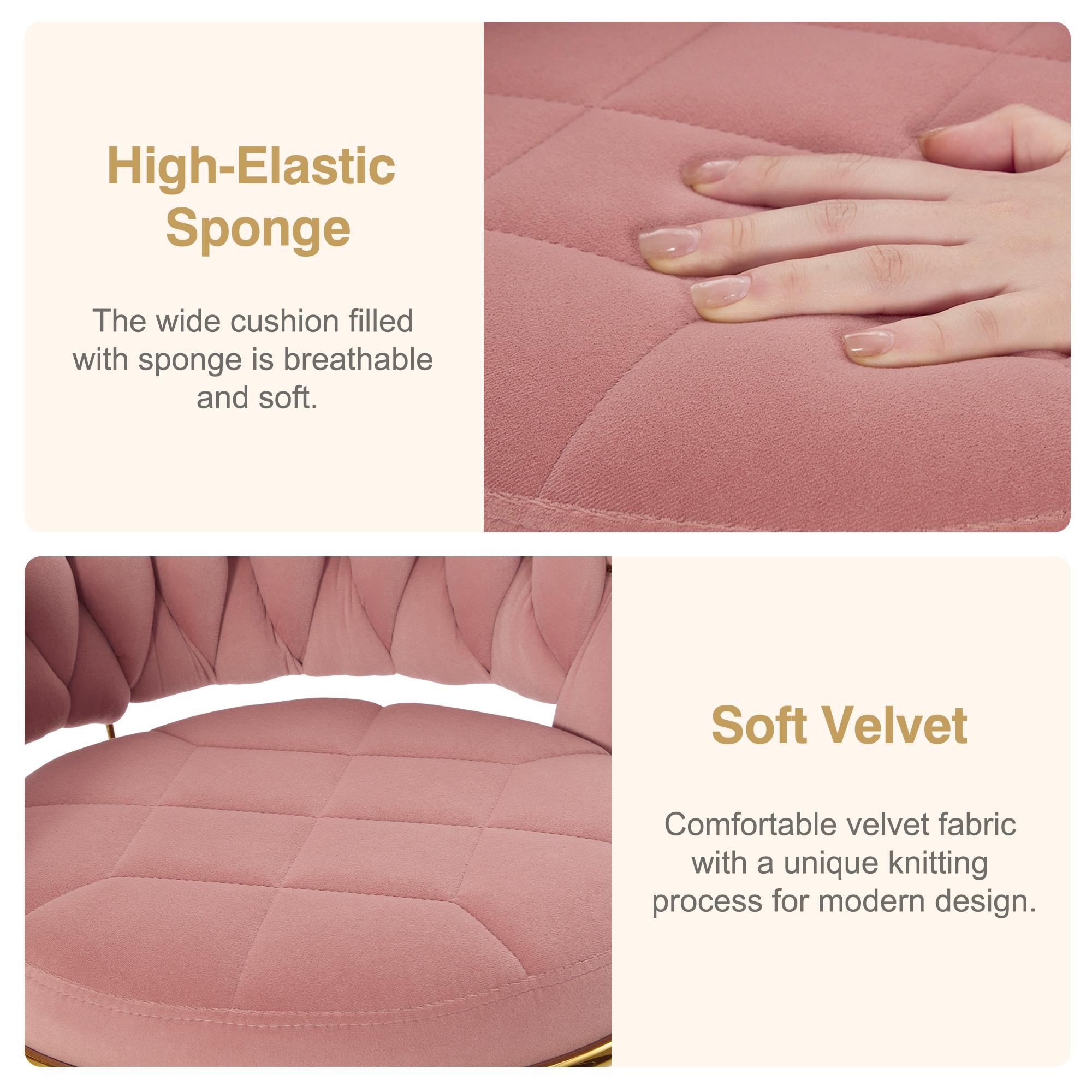 VECELO Bar Stools Set of 2 Woven Modern 360° Swivel Gold Base Bar Stools,Adjustable Height Barstools with Velvet Backs Metal Tall Kitchen Counter Chairs for Bar Pub Home