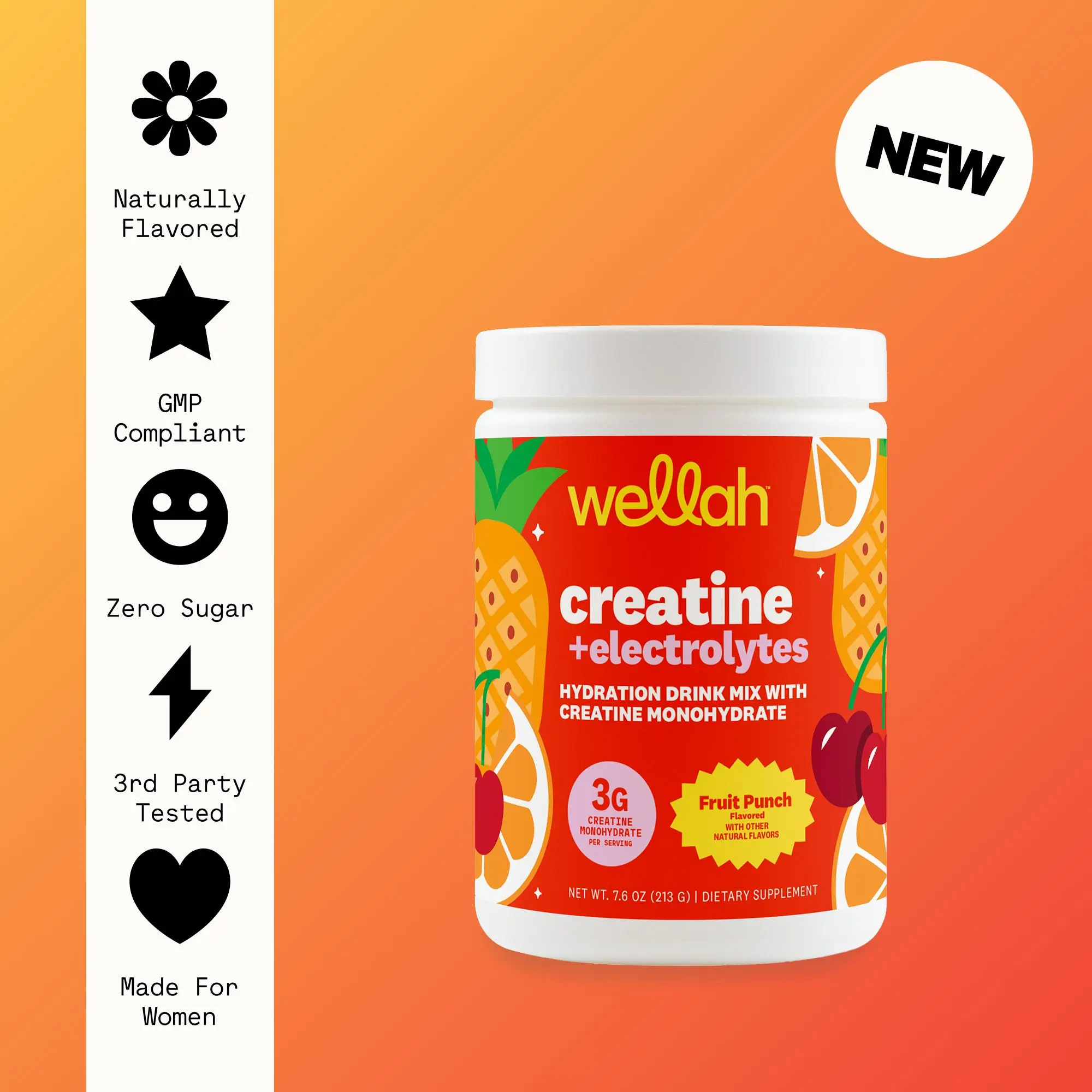 Wellah Creatine + Hydration | 3g Creatine Monohydrate & 1500mg Electrolytes Supplement | 30 Servings For Fitness & Performance