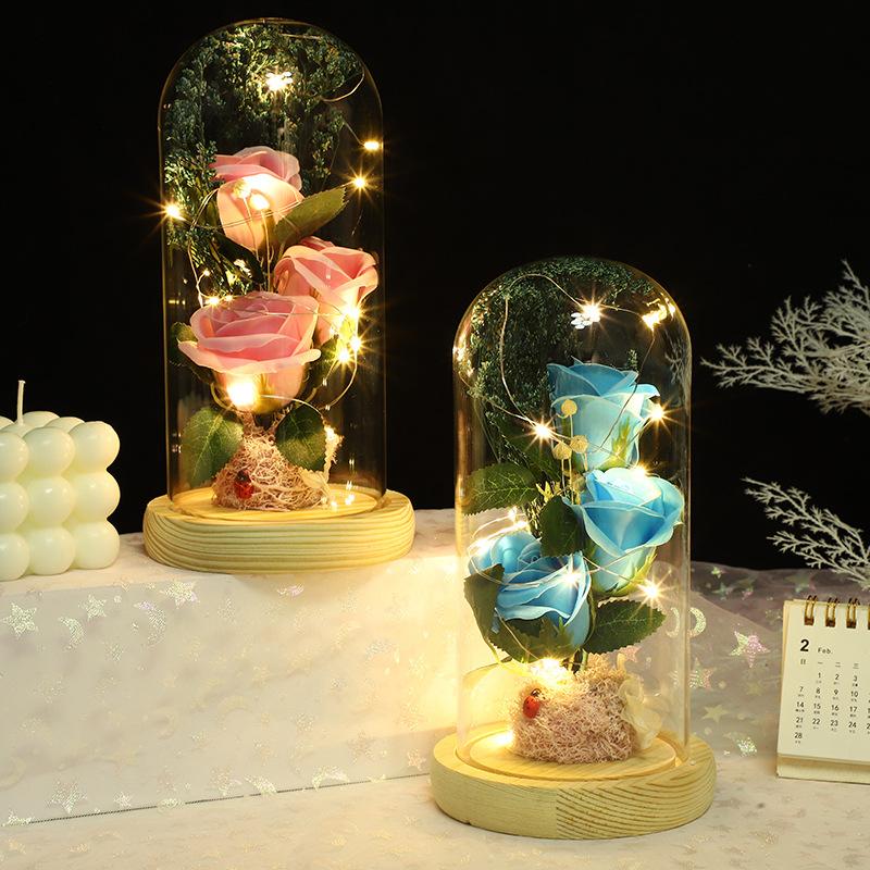 Artificial Rose Bouquet with Transparent Glass Storage Box for Home & Party Decor Elegant Artificial Rose Ornaments for Various Occasions