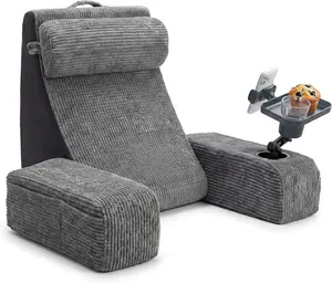 TabCouchCaddy Reading Pillow for Adults – 24” XL Memory Foam Backrest with Detachable Arms, Cup Holder, Phone Caddy & Adjustable Tray Mount | Back Pillow for Bed Sitting Up, Reading, TV & Recovery [Dark Grey]