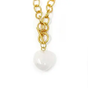 Heart & Soul White Jade Heart with Circle Loop Toggle Necklace