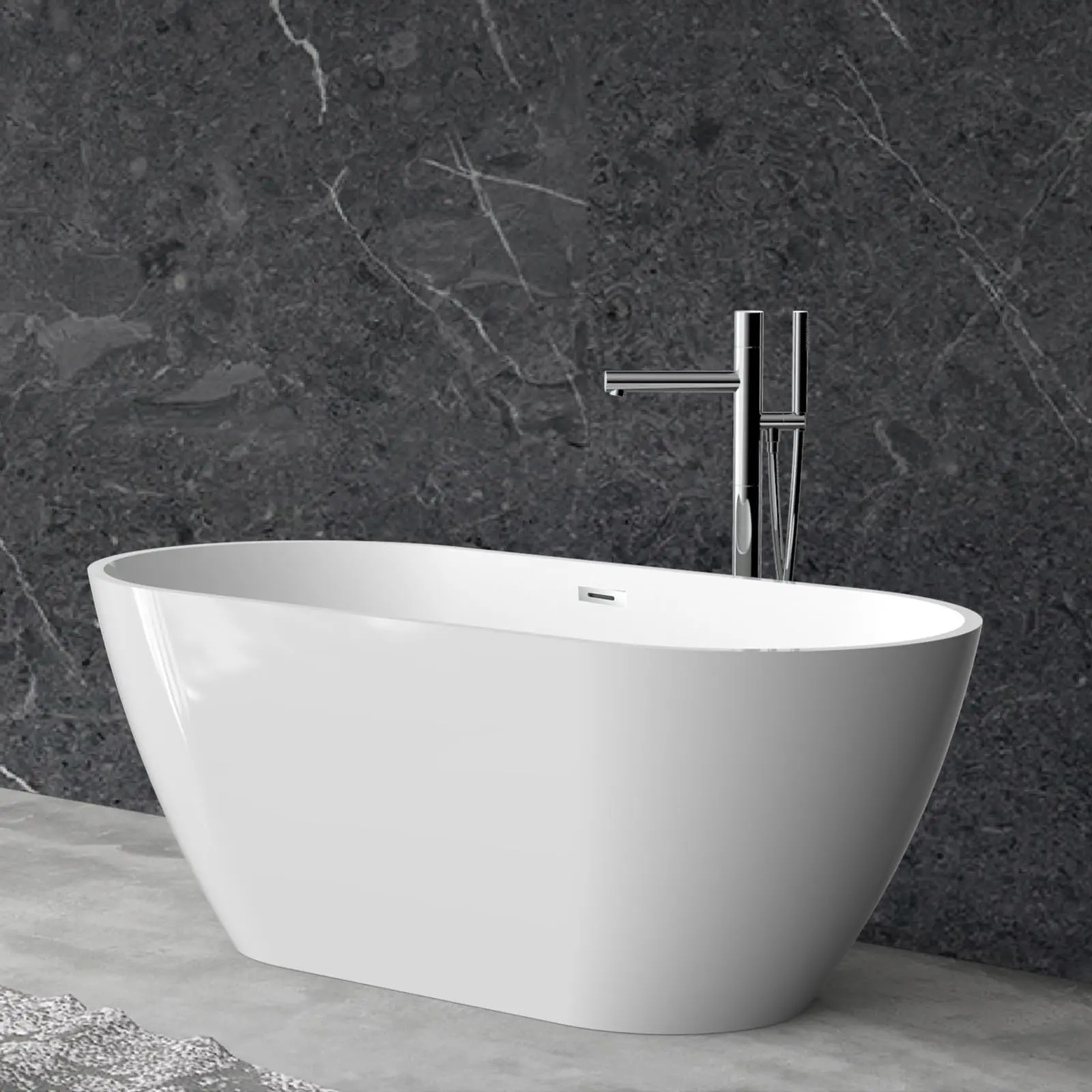 Freestanding Bathtub 55–71 Inch Acrylic Soaking Tub with Chrome Drain – Modern Bathroom Bath for Renovation & Comfortable Home Spa Soaking