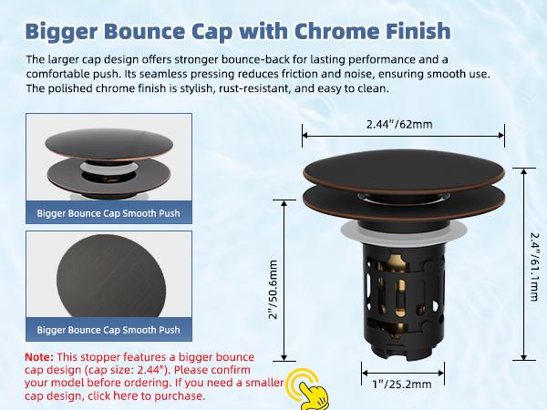 Hibbent Upgraded 3 in 1 Bathroom Sink Drain Strainer, Pop Up Sink Stopper with Big Push Cap, Anti-Clogging Metal Filter Basket,Sink Plug with Hair Catcher for 1.1''~2.36'' Basin, Oil-Rubbed Bronze