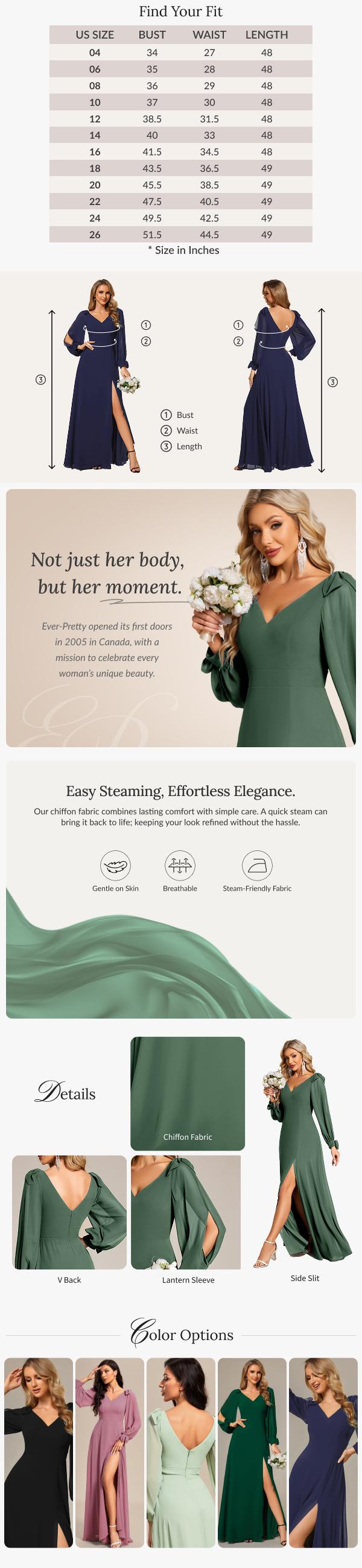 Ever-Pretty Spring dress, Elegant Double V-Neck Velvet Fall Winter Party Dress with Sleeves – Maxi Party Dress 00861