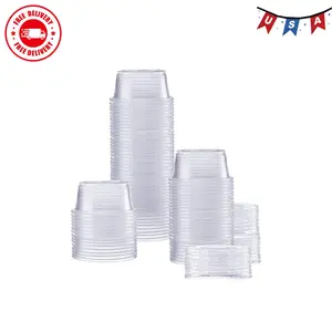 2 oz Shot Cups with Lids (100 Count) Clear Plastic Portion Containers, Condiment Cups for Sauces