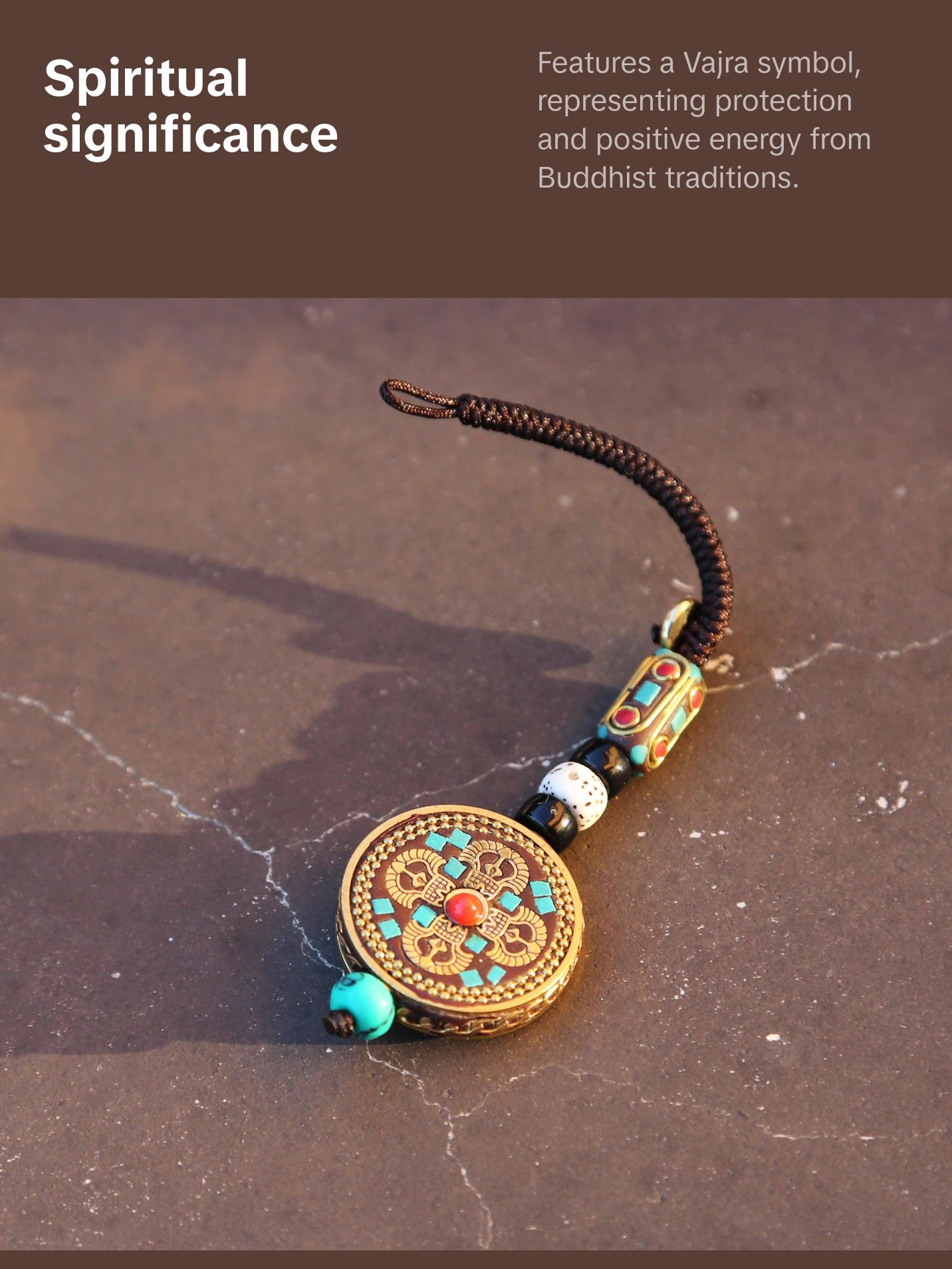 Tibetan Buddhist Vajra Protection Keychain Zipper Charm, Buddhism Rearview Mirror Charm, Chinese FengShui Car Charm Lanyard Keychain (R)