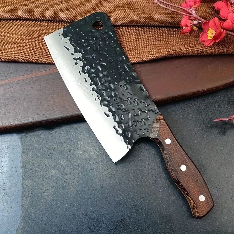 Hand-Forged High-Carbon Stainless Steel Bone-Chopping Knife with 321g Heavy-Duty Bone-Chopping Blade, Ergonomic Non-Slip Wooden Handle, Lightweight Precision Tool for Kitchen Tasks & Meat Prep, Durable, Handcrafted Precision