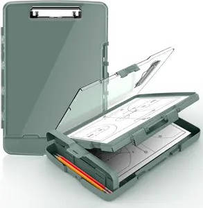 Clipboard with 2 Storage & Pen Holder 8.5x11 Dual Storage Clearview Dry Erase Coach Real Hinge, High Capacity For School & Office Supplies