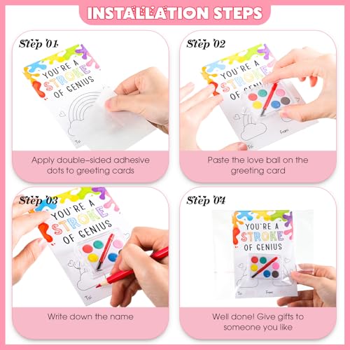 18/50 Pcs Valentine's Mini Watercolor Paint Cards Sets Kids Valentine's Art Gift Includes Valentines Gift Painting Cards  Brush Paint Sets with Adhesive Dots for School Classvalentines teacher students Party Gifts