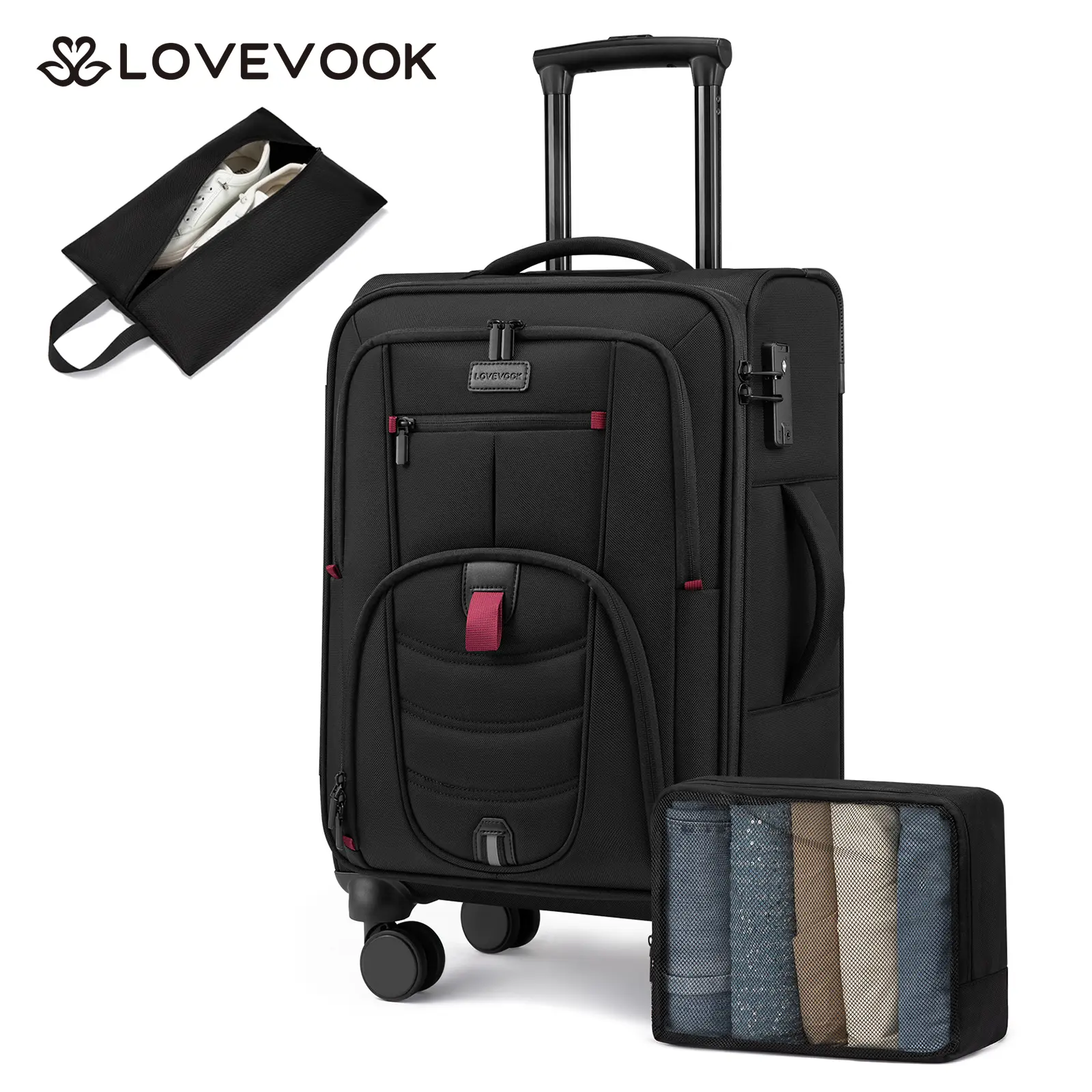 LOVEVOOK Fall Carry On Luggage 22x14x9 Airline Approved, 22''&24'' Suitcases with Spinner Wheels, Softside Carry-on Luggage with TSA Lock for Men Women Business Trip, Lightweight Large Capacity Luggage for Travel