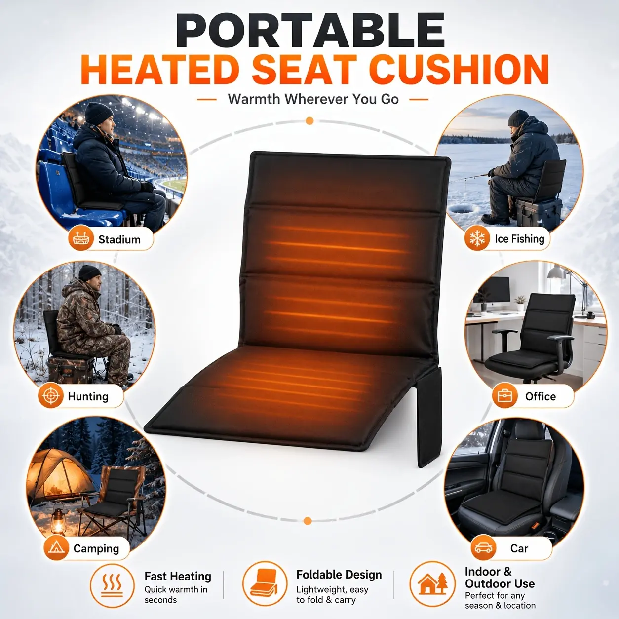 USB Heated Portable Seat Cushion, Foldable Heated Seat Pad With 3 Adjustable Temperature Settings, Suitable For Outdoor Camping, Sports Events, Office, And Home Use. Foldable And Lightweight Design. Requires A Power Bank (not Included).