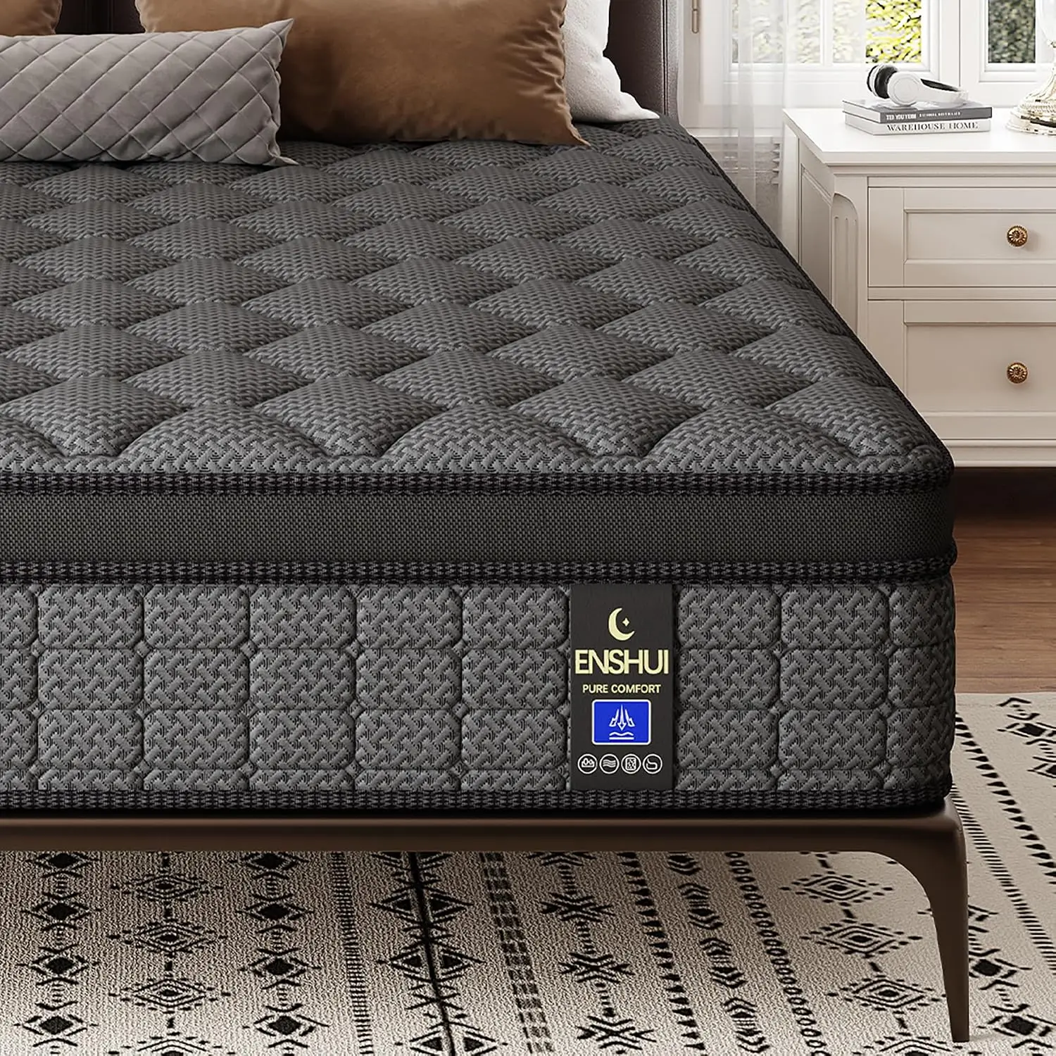 【ENSHUI】12/14 Inch Twin, Full, Queen, King Mattress Memory Foam And Spring, Hybrid Mattress Medium Firmness,  For Home Rooms Hotels, Boxed Halloween ChristmasGift Furniture Ergonomic queen size mattress Interior ,Mattress Queen Size