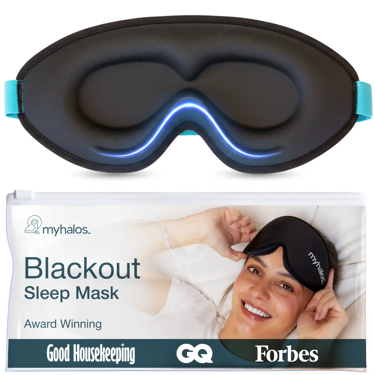 MyHalos 3D Blackout Sleep Mask - Lightweight Sleep Mask, Lash Friendly + Zero Eye Pressure | Calming Eye Mask for Deep Sleep