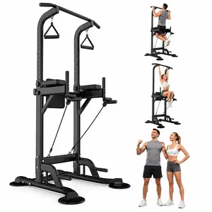 Power Tower Pull Up Bar and Dip Station, Adjustable Height Home Gym Equipment for Full Body Strength Training, Men and Women