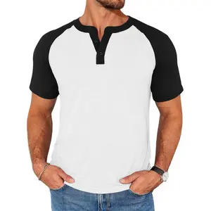Runcati Mens Henley Shirts Raglan Short Sleeve Casual Baseball Tees Summer Classic Color Block Workout T- Shir