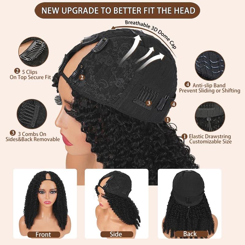 【3 In 1 Half Wig】Kinky Curly Half Wig Human Hair Burmese Curly 3 In 1 Half Wigs for Women V Part Burmese Curly Wig Human Hair Beginner Friendly Kinky Curly Wig Human Hair 180 Density