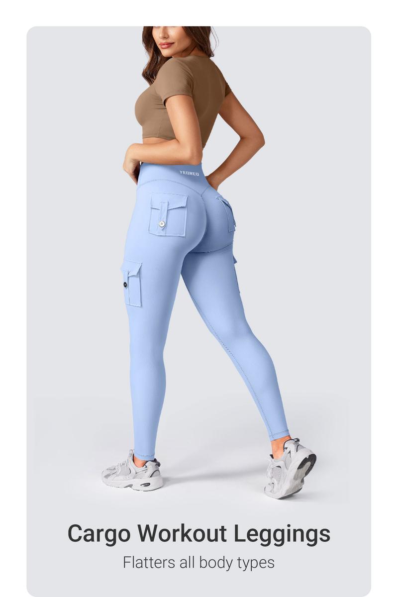 YEOREO CoreFlex Workout Cargo Leggings with Pockets for Women Hidden Scrunch Butt Lifting Leggings Gym Yoga Pants
