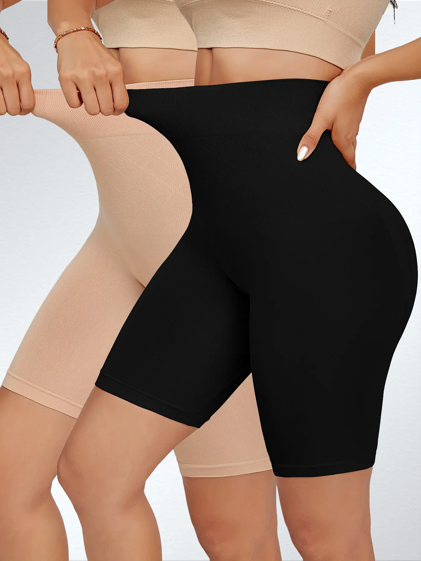 2 Pack Waisted Shaping And Lifting Seamless Shorts for Women, Designed to Prevent Visibility And Rolling, Perfect As a Base Layer