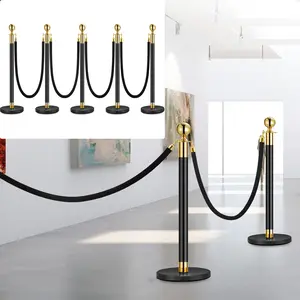 Garvee 5 Packs Black Stanchion Posts with Ropes-5Ft Black Stanchion Poles, Red Carpet Barrier & Crowd Control Posts for Wedding, Hotel, Exhibition,Heavy-Duty Metal Stanchion Set