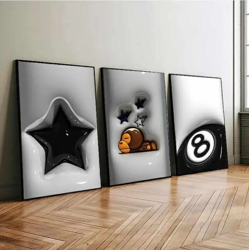 Set Of 3 HypeBeast Room Decor, Hypebast Poster, Cool Wall Art Set, 0 3D Wall Art Bundle, HypeBeast Wall Art, Trendy Wall Art,