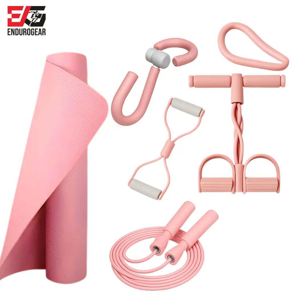 E.G 7-in-1 Yoga & Fitness Kit - Non-Slip 6mm Mat, Durable Resistance Tools, Premium Jump Rope, Adjustable Bag, Thigh Trainer | Home Workout & Pilates Essentials for Beginners