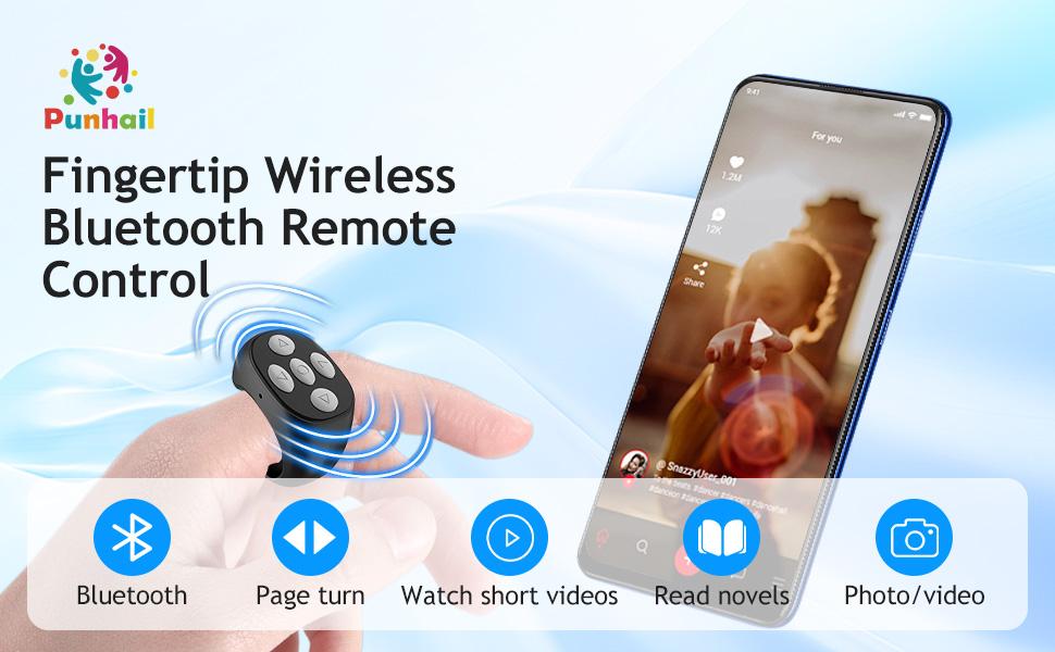TikTok Scrolling Remote Control, YouTube Shorts Fingertip Clicker, Page Turner for eBook Reading, Camera Shutter Controller for Photo and Video, Connect via Bluetooth USB C Charge, for Smartphones