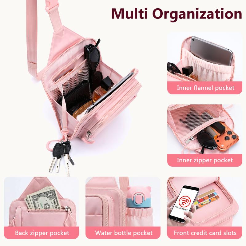 WARMDEER Nylon Sling Bag with Water Bottle Pocket & RFID Protection, Anti-Theft Crossbody Backpack for Travel, Lightweight Everyday Chest Bag for Women & Men