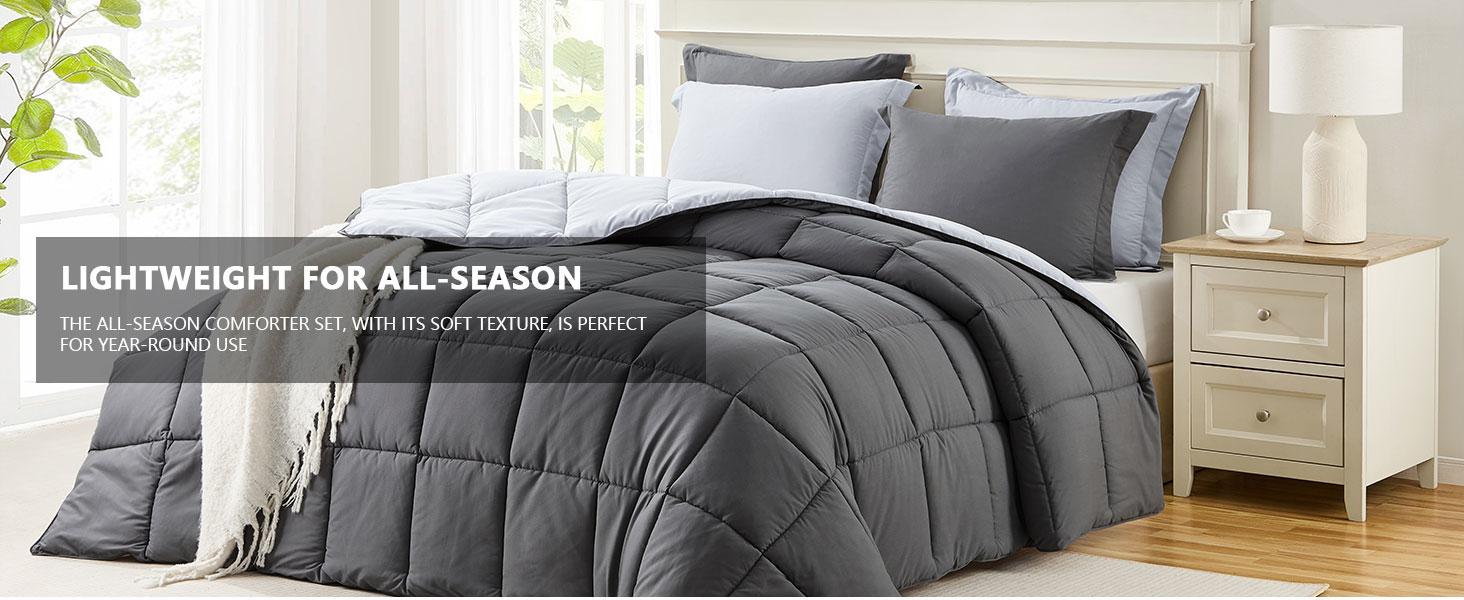 Homelike Moment Reversible Luxury Comforter Set 3Pcs Double Sided Lightweight Soft Down Alternative All Season Bedding with 2 Shams Duvet Puffed Quilt Dorm Decor Machine Washable, Christmas Gifts
