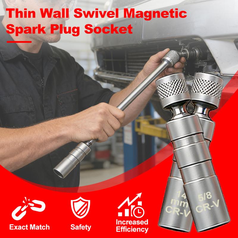 6PCS 3/8-Inch Drive Magnetic Swivel Spark Plug Socket Set, Thin Wall, Include 9/16-Inch, 5/8-Inch, 13/16-Inch, 14mm,Socket, Length: 4-Inch, 6-Inch, 11-Inch, 12-Point, CR-V,#TikTokShopBlackFriday