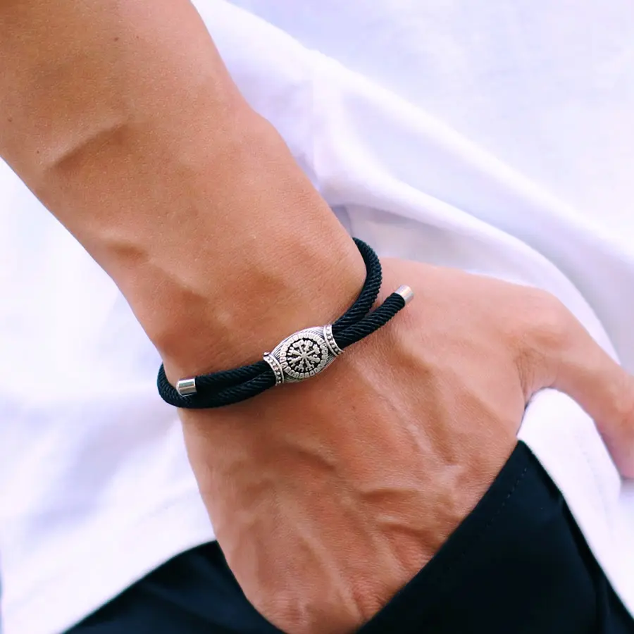 Men's Retro Viking Male Bracelet - Handmade Braided Band, Adjustable Size, Casual Wear Gift, Drop Shipping Fashion Accessory