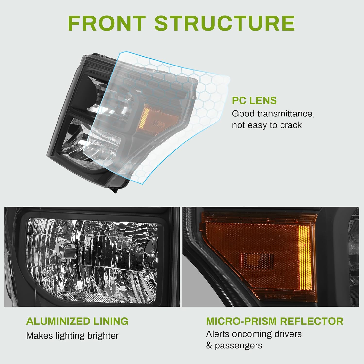 YITAMOTOR Headlights Assembly Compatible with 2011-2016 Ford F-250 F-350 F-450 F-550 Super Duty Replacement Headlamp Black Housing Amber Reflector Clear Lens Chrome Housing Mustang Headlight Assembly