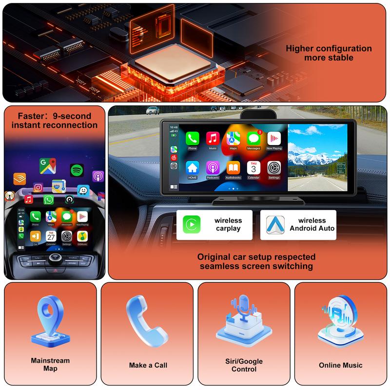 2026 Wireless CarPlay Adapter for iPhone & Android Fast Connection Zero Latency Hands-Free Calling & Charging Compact Orange Design