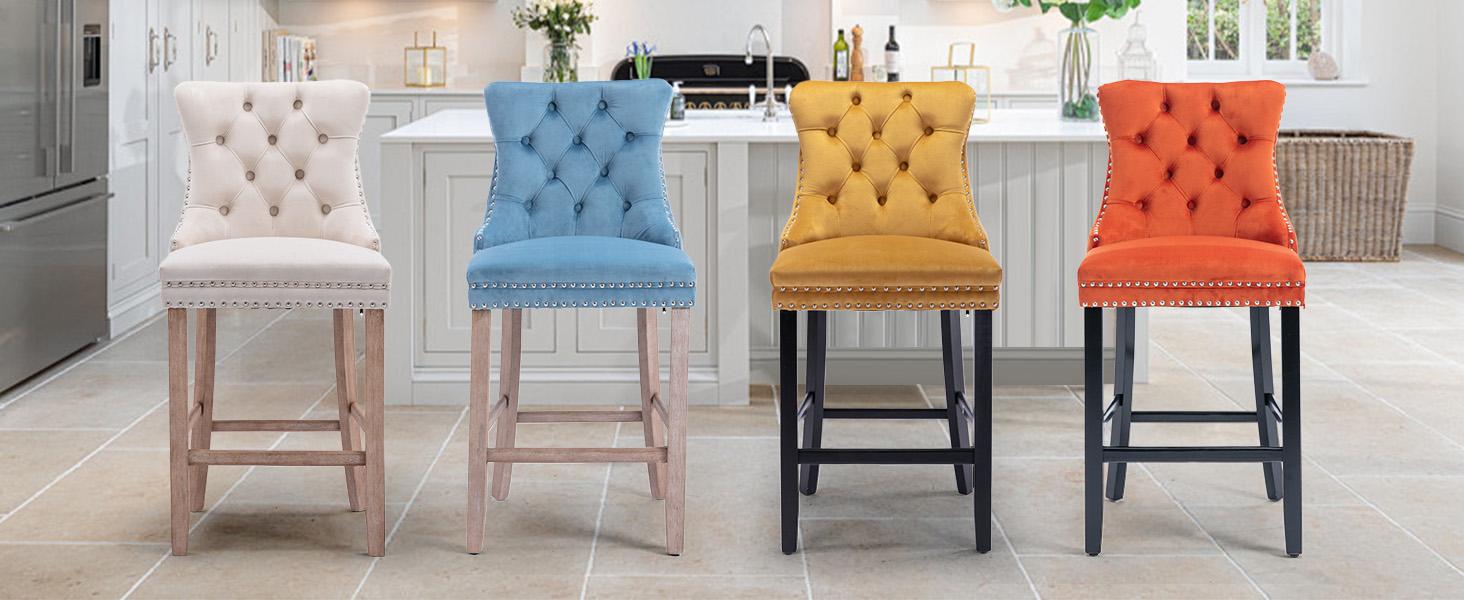 Modern Velvet Upholstered Bar Stools Set with Wood Legs,Armless Counter Height Bar Chairs for Kitchen Island, Pub Modern Velvet Upholstered Bar Stools Set with Wood Legs,Armless Counter Height Bar Chairs for Kitchen Island, Pub