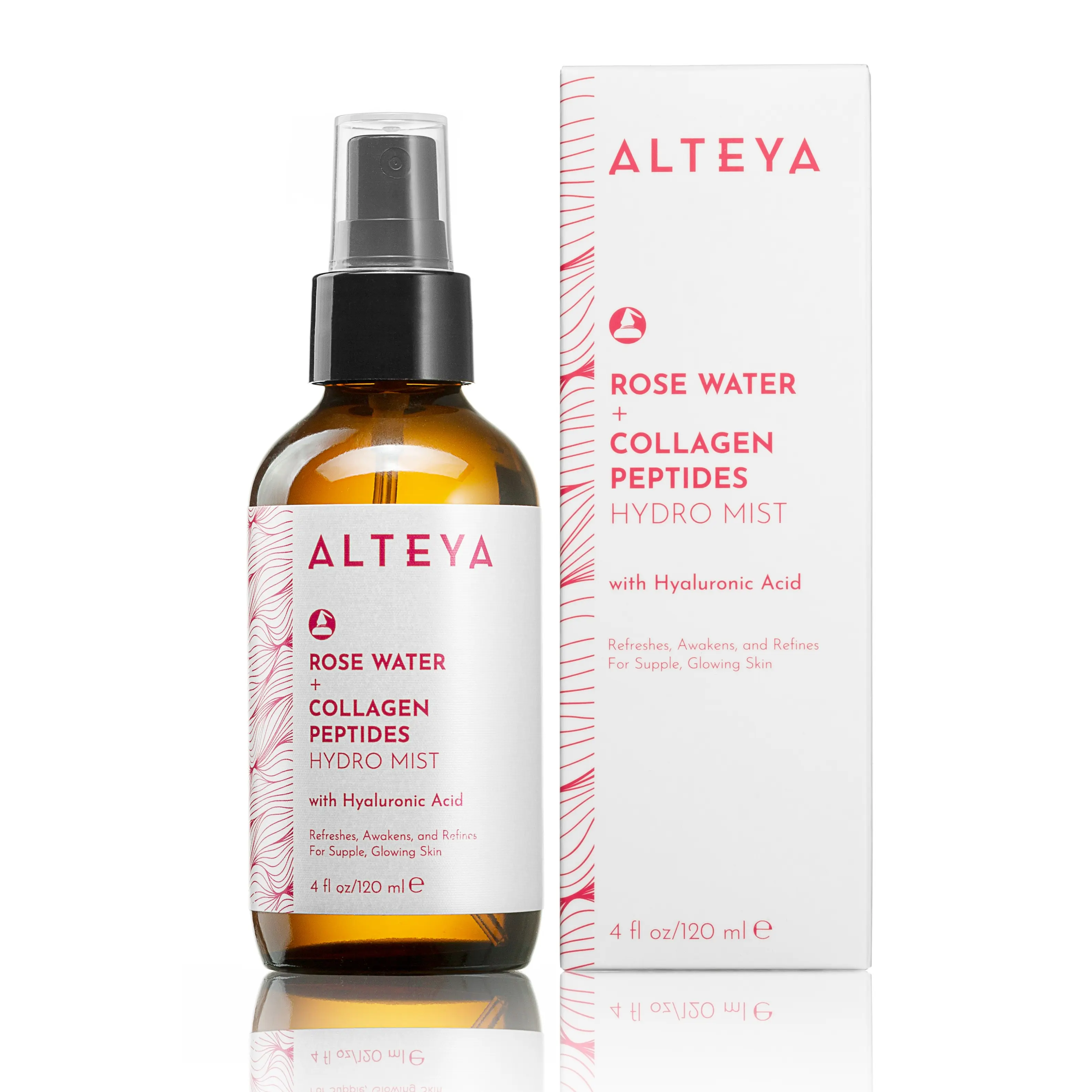 Alteya Rose Water Facial Toner with Collagen Peptides & Hyaluronic Acid, Gentle Hydrating Mist for Sensitive Skin & Reducing Redness, Flower, Moisture, Face Care Products, Organic