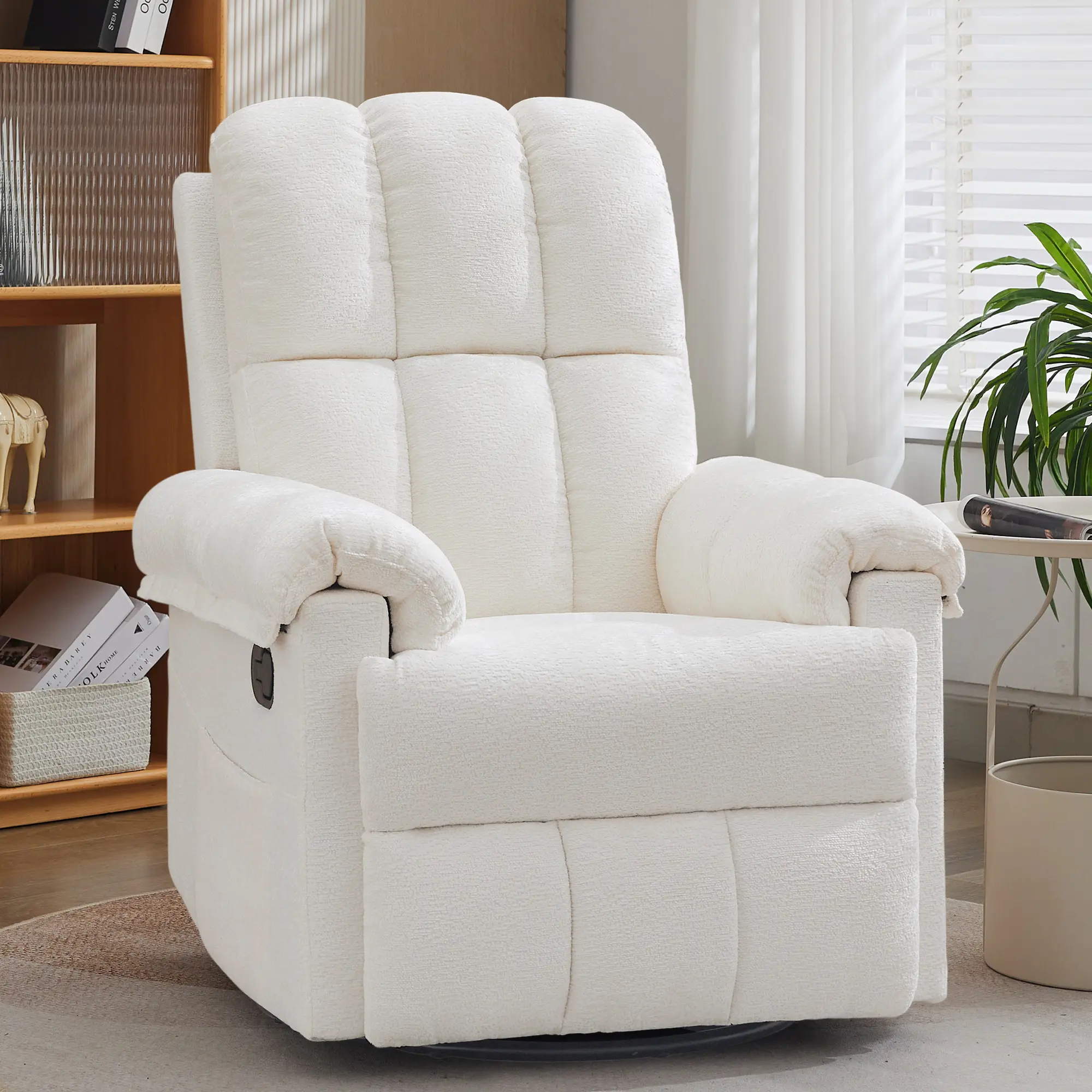 Korser Recliner Chair, Swivel Rocker Recliner Chair for Adults, Small Recliners for Small Spaces, Upholstered Manual Recliner with Side Pockets, Nursery Rocking Chair for Living Room, Chenille